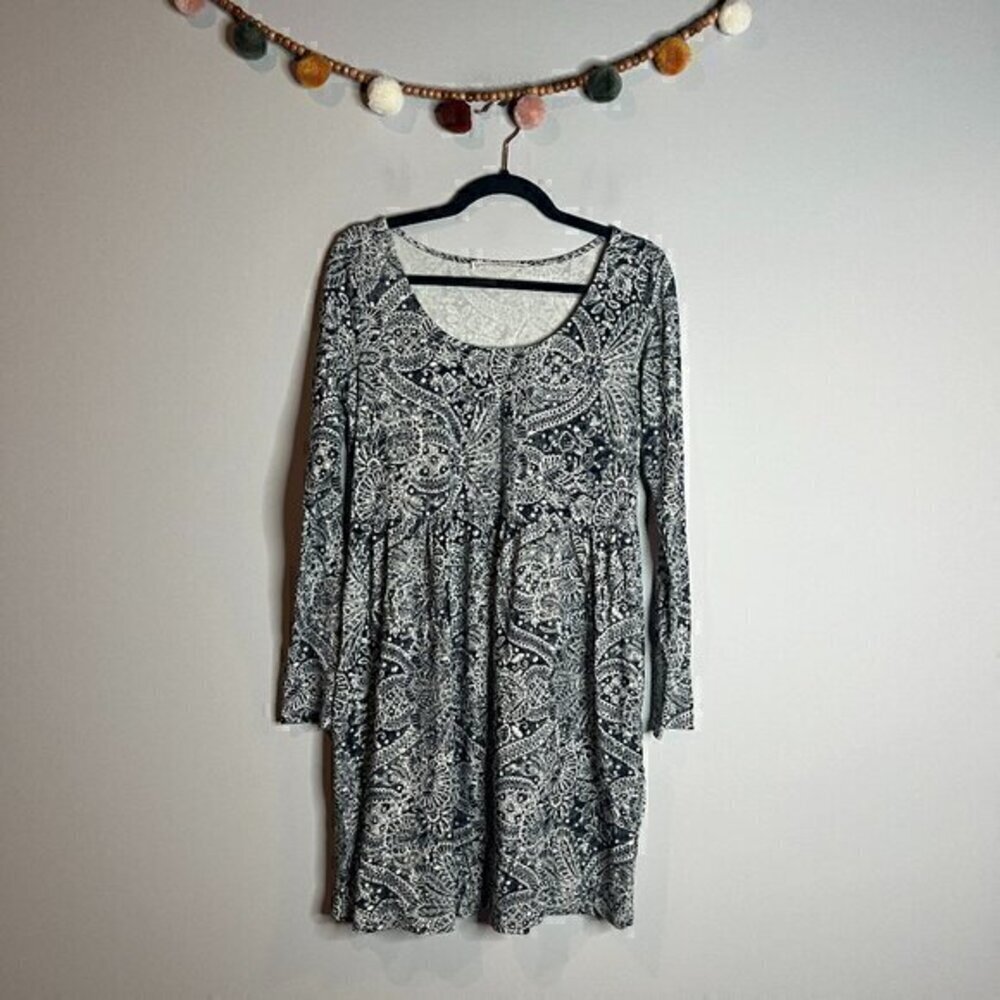 Peruvian Connection patterned long sleeve babydoll tunic dress